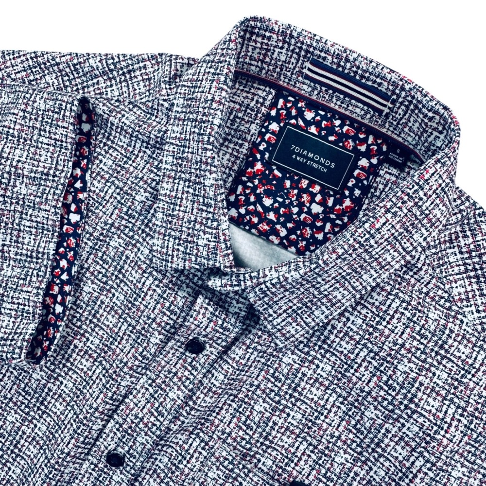 7Diamonds Latitude 4-Way Stretch Shirt Men's S Blue Red Performance SMK-6916